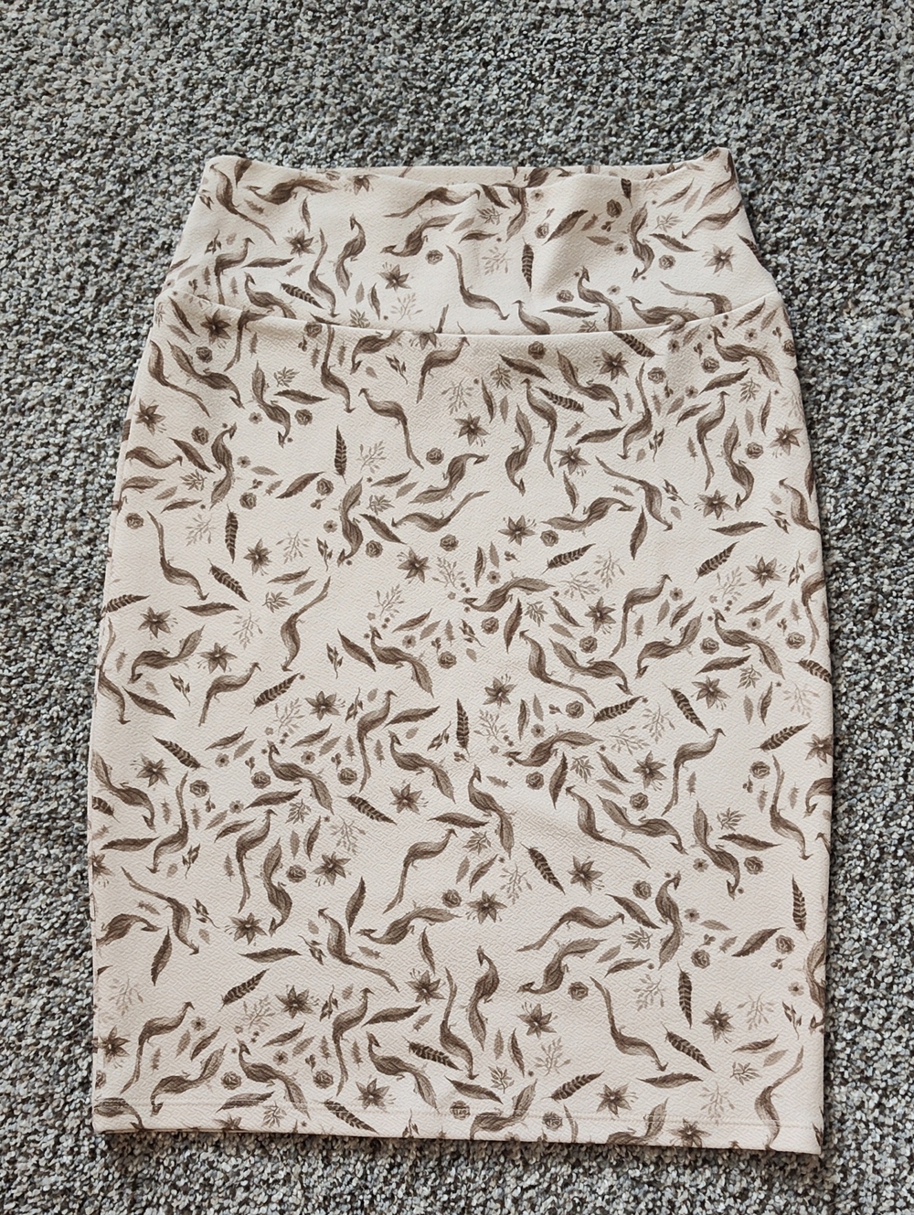 Beige Floral Print Pencil Skirt